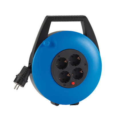 HEDI Kabelbox 10 m blau, H05VV-F 3G1,5 mm², 4-fach Schutzkontakt-Steckdose - KB10PT