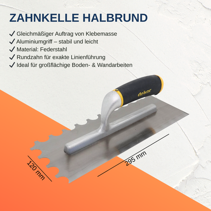 Zahnkelle halbrund mit Alu. Griff Mittelbett Zahnkelle 295x120mm