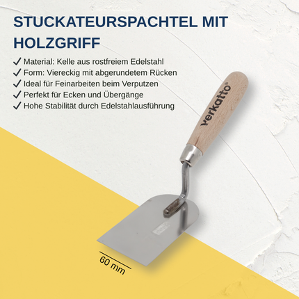 Stuckateurspachtel mit Holzgriff, 60mm, VR-5598