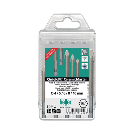 Bohrer-Satz QuickBit® Ceramik Master 5-teilig Ø 4, 5, 6, 8, 10 mm Schaft 6 kant