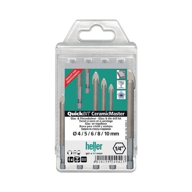 Bohrer-Satz QuickBit® Ceramik Master 5-teilig Ø 4, 5, 6, 8, 10 mm Schaft 6 kant