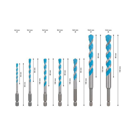 Bohrer-Set EXPERT HEX-9 Multi Construction Arbeitslänge 45/50/60/60/50/90/90 mm 7-teilig Ø 4/5/6/6/8/10/12 mm