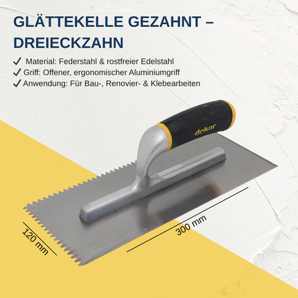 Glättekelle Gezahnt mit Aluminiumgriff 300x120 mm Zahnspachtel