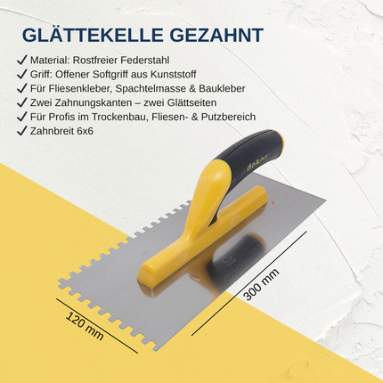 Glättekelle Gezahnt mit Softgriff Zahnglätter