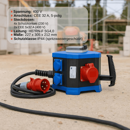 HEDI Baustromverteiler Drehstrom 32A 2x CEE + 4x 230V, 19,5 kWH07RN-F 5G4,0