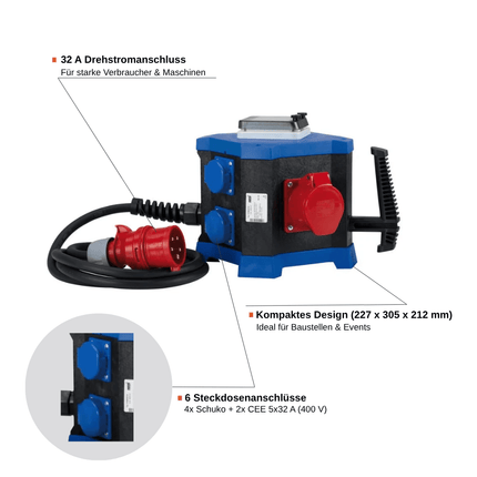 HEDI Baustromverteiler Drehstrom 32A 2x CEE + 4x 230V, 19,5 kWH07RN-F 5G4,0