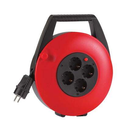 HEDI Kabelbox 10 m / 15 m, H05VV-F 3G1,5 mm², 4-fach Schutzkontakt-Steckdose 3x1.5mm² - 15 meter - Rot