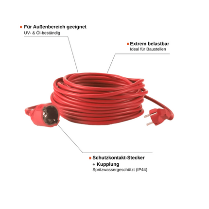 HEDI Verlängerungsleitung Wechselstrom H07RN-F 3G1,5 schwarz/rot Rot / 5 m