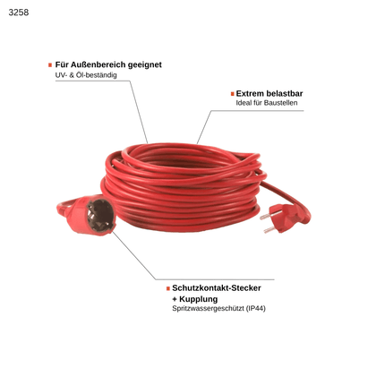 HEDI Verlängerungsleitung Wechselstrom H07RN-F 3G1,5 schwarz/rot Rot / 5 m