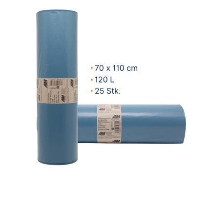 LDPE Müllsack - Abfallsack 70 x 110 cm, 120L, 80µm – „Stark“ Müllbeutel 25 Stk.