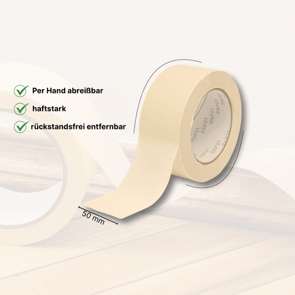 Malerkrepp Abklebeband Abdeckband Malerband 50mm x 50m – Feinkrepp, beige