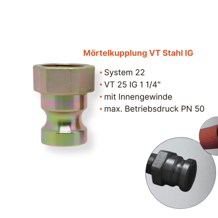 Mörtelkupplung VT 25 mm 1" und 25 mm 1 1/4" G1 1/4" 25 mm