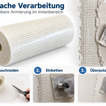 Putzgewebe für Innenbereich 75 g/m², 5×5 mm, weichmacherfrei 25 cm/ 100 meter