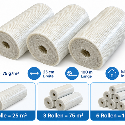 Putzgewebe für Innenbereich 75 g/m², 5×5 mm, weichmacherfrei 25 cm/ 100 meter