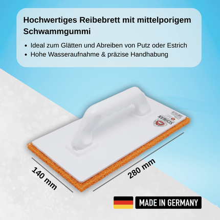 Reibebrett mit Schwammgummi 10 mm Mittelporig 280 x 140 mm