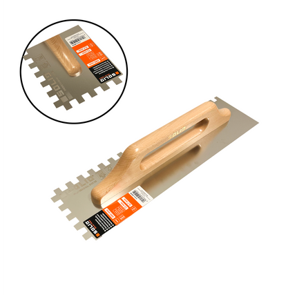 Rostfreie Zahnkelle, Zahntraufel rechteck gezahnt, Holzgriff 130 * 380 mm 0,7mm