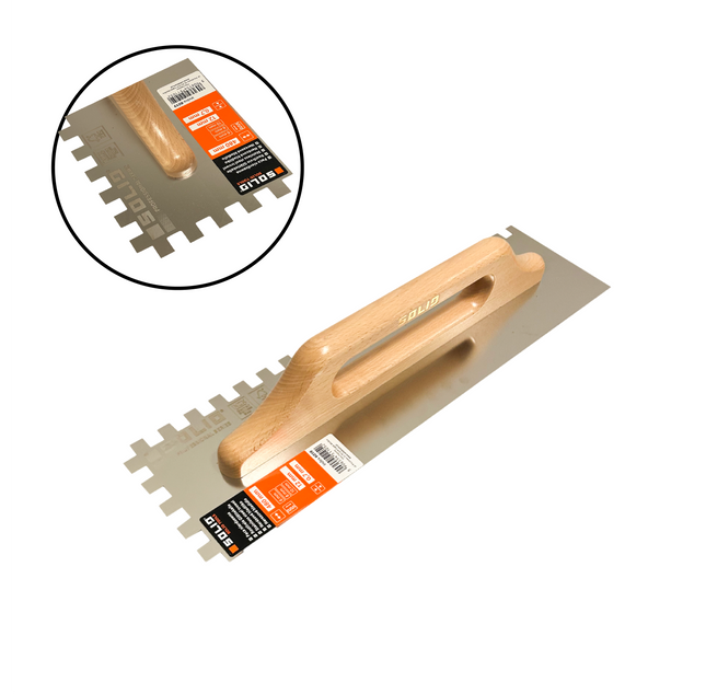 Rostfreie Zahnkelle, Zahntraufel rechteck gezahnt, Holzgriff 130 * 380 mm 0,7mm