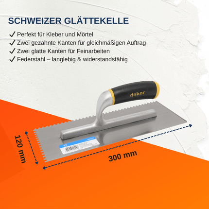 Schweizer Glättekelle, Zahnkelle 30x12cm Edelstahl