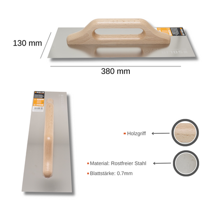 Schweizer Traufel  Rostfreie Glättekelle, Holzgriff 0,7mm
