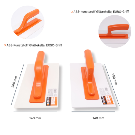 Solid ABS Kunststoff Glättekelle mit Kunststoffgriff 140 x 280 mm
