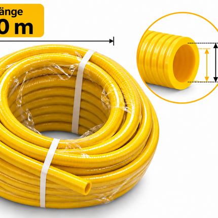 Wasserschlauch aus PVC,  flexibler mehrschichtiger gelber PVC-Schlauch Länge 50 m / Innen-Ø 12.5 mm / Außen-Ø 17 mm