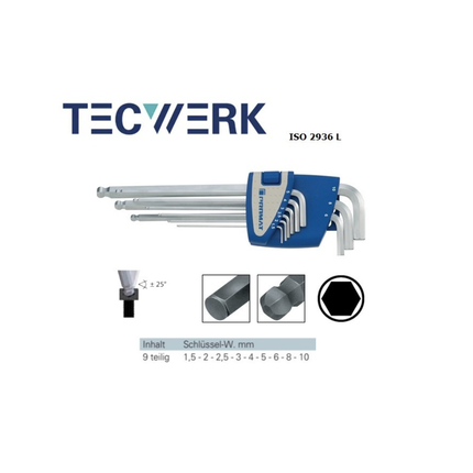 Winkelschraubendreher-Satz 9-teilig Kunststoffhalter SW 1,5 - 10 mm lang Kugelkopf