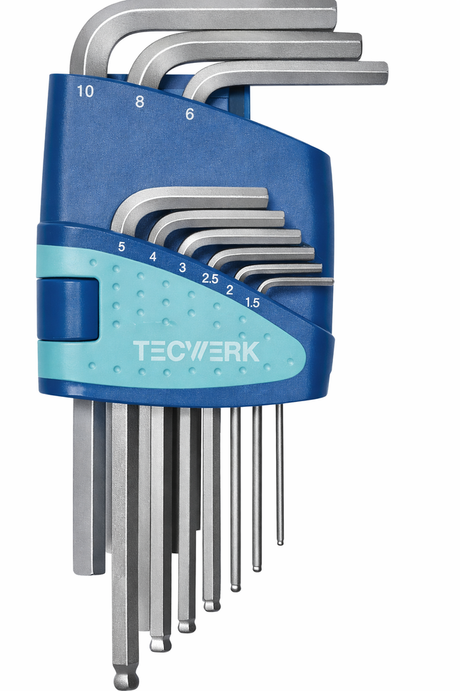 Winkelschraubendreher-Satz 9-teilig Kunststoffhalter SW 1,5 - 10 mm lang Kugelkopf