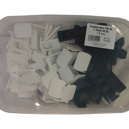 Zuglaschen 100 St. + Keile 50 St. + Zange für Fliesen Nivelliersystem 1.5 mm