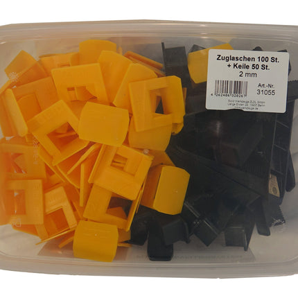 Zuglaschen 100 St. + Keile 50 St. + Zange für Fliesen Nivelliersystem 2 mm