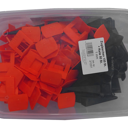 Zuglaschen 100 St. + Keile 50 St. + Zange für Fliesen Nivelliersystem 1 mm