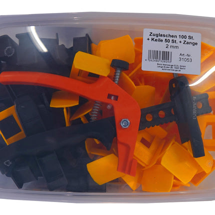 Zuglaschen 100 St. + Keile 50 St. + Zange 2mm + Zange 31053